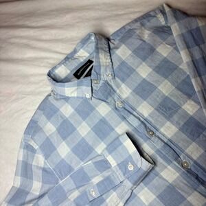 Bonobos Mens Slim Fit Button Down Shirt Light Blue White Gingham Cotton Size M